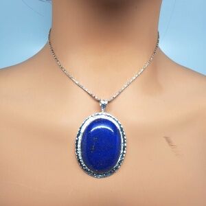 Sterling Silver Large Oval Lapis Lazuli Pendant #21221